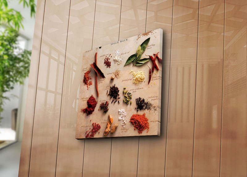 Canvas-taulu 45x45 cm - Värikäs kokoelma mausteita ja yrttejä - Punainen / Vihreä / Ruskea - Sisustustuotteet - Taulu & taide - Canvas-taulu