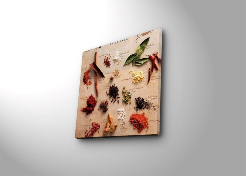 Canvas-taulu 45x45 cm - Värikäs kokoelma mausteita ja yrttejä, Punainen / Vihreä / Ruskea