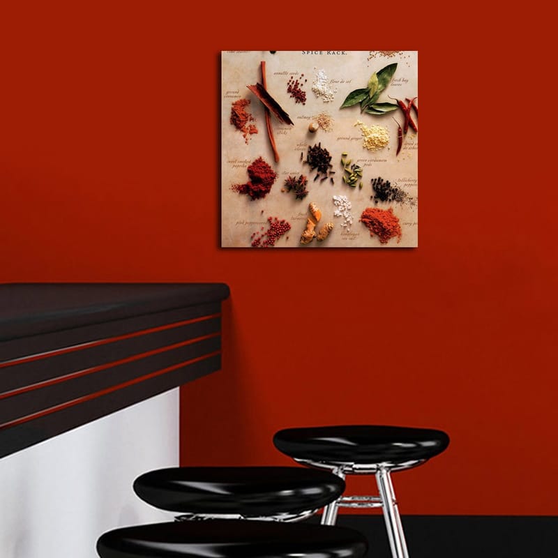 Canvas-taulu 45x45 cm - Värikäs kokoelma mausteita ja yrttejä - Punainen / Vihreä / Ruskea - Sisustustuotteet - Taulu & taide - Canvas-taulu