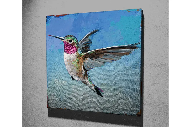 Canvas-taulu 45x45 cm - Värikäs kolibri lennossa - Turkoosi / Vaaleanpunainen / Vihreä - Sisustustuotteet - Taulu & taide - Canvas-taulu