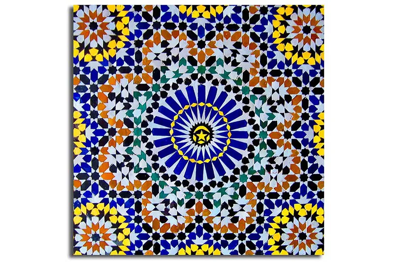 Canvas-taulu 45x45 cm - Värikäs mandala geometrisilla kuvioilla - Sininen / Keltainen / Oranssi - Sisustustuotteet - Taulu & taide - Canvas-taulu