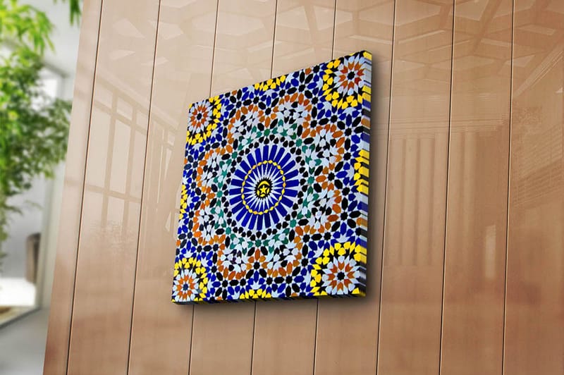 Canvas-taulu 45x45 cm - Värikäs mandala geometrisilla kuvioilla - Sininen / Keltainen / Oranssi - Sisustustuotteet - Taulu & taide - Canvas-taulu