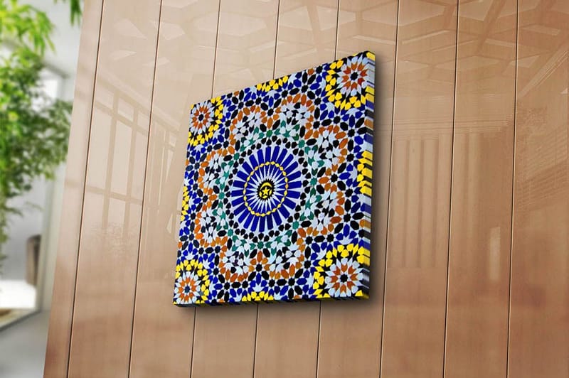 Canvas-taulu 45x45 cm - Värikäs mandala geometrisilla kuvioilla - Sininen / Keltainen / Oranssi - Sisustustuotteet - Taulu & taide - Canvas-taulu