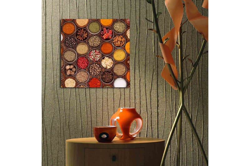 Canvas-taulu 45x45 cm - Värikäs maustekokoelma kulhoissa - Punainen / Keltainen / Vihreä - Sisustustuotteet - Taulu & taide - Canvas-taulu