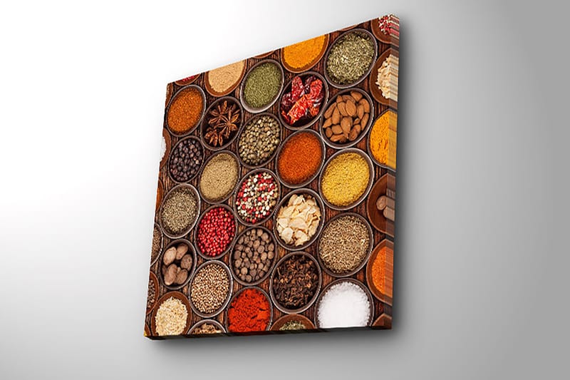 Canvas-taulu 45x45 cm - Värikäs maustekokoelma kulhoissa - Punainen / Keltainen / Vihreä - Sisustustuotteet - Taulu & taide - Canvas-taulu