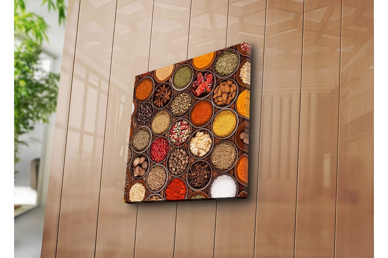 Canvas-taulu 45x45 cm - Värikäs maustekokoelma kulhoissa - Punainen / Keltainen / Vihreä - Sisustustuotteet - Taulu & taide - Canvas-taulu