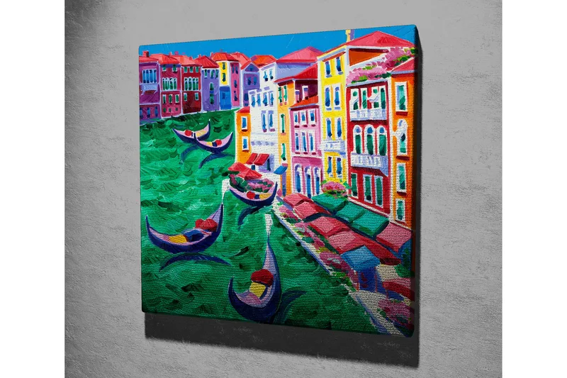 Canvas-taulu 45x45 cm - Värikäs näkymä kanavasta gondoleineen ja värikkäine rakennuksineen - Vihreä / Punainen / Sininen - Sisustustuotteet - Taulu & taide - Canvas-taulu