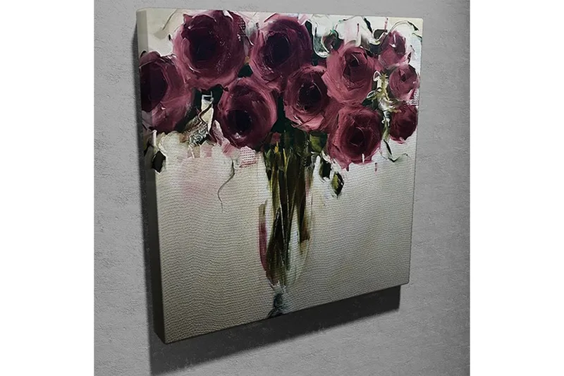 Canvas-taulu 45x45 cm - Värikäs ruusukimppu - Tummanpunainen / Vihreä / Beige - Sisustustuotteet - Taulu & taide - Canvas-taulu