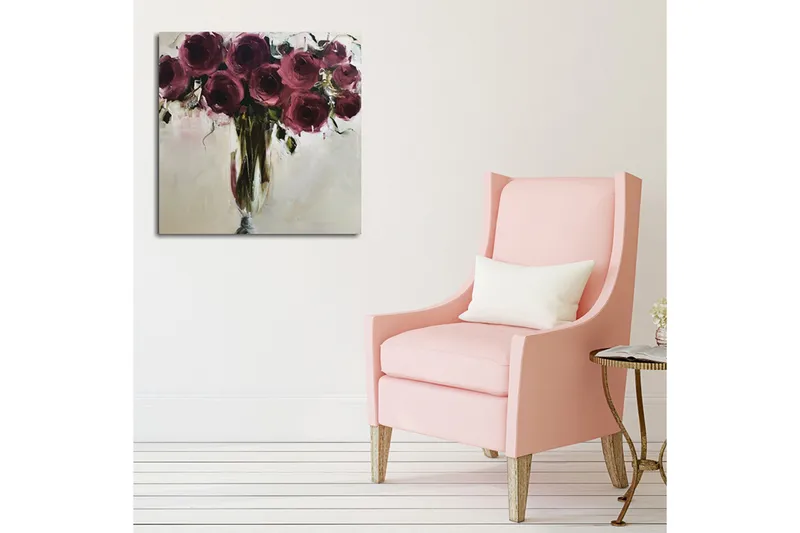 Canvas-taulu 45x45 cm - Värikäs ruusukimppu - Tummanpunainen / Vihreä / Beige - Sisustustuotteet - Taulu & taide - Canvas-taulu