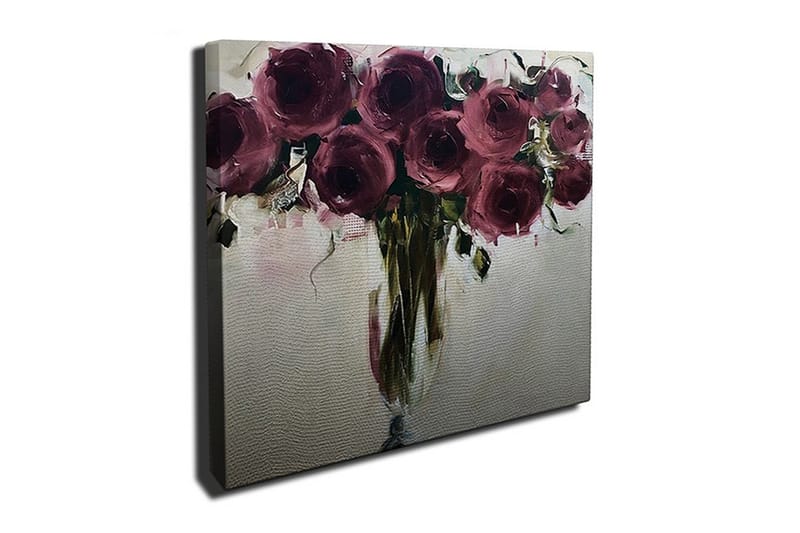 Canvas-taulu 45x45 cm - Värikäs ruusukimppu - Tummanpunainen / Vihreä / Beige - Sisustustuotteet - Taulu & taide - Canvas-taulu