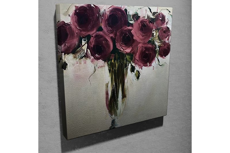 Canvas-taulu 45x45 cm - Värikäs ruusukimppu - Tummanpunainen / Vihreä / Beige - Sisustustuotteet - Taulu & taide - Canvas-taulu