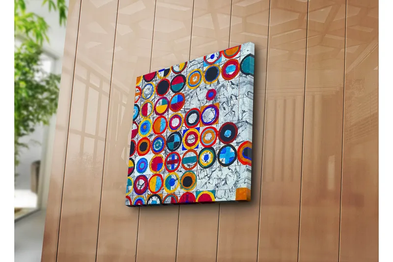 Canvas-taulu 45x45 cm - Värikäs sommitelma erikokoisista ympyröistä - Punainen / Sininen / Musta - Sisustustuotteet - Taulu & taide - Canvas-taulu