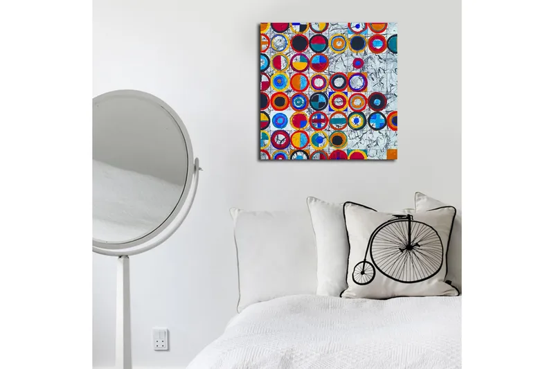 Canvas-taulu 45x45 cm - Värikäs sommitelma erikokoisista ympyröistä - Punainen / Sininen / Musta - Sisustustuotteet - Taulu & taide - Canvas-taulu