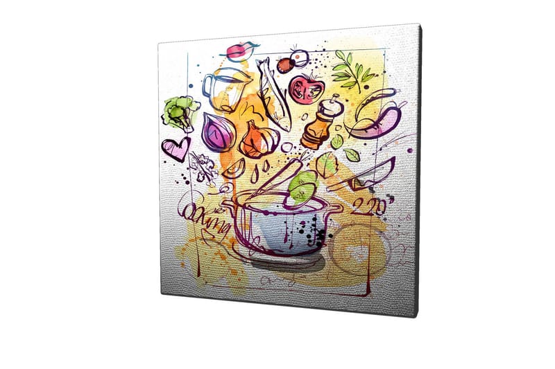 Canvas-taulu 45x45 cm - Värikäs sommitelma keittiövälineistä ja vihanneksista - Vihreä / Violetti / Oranssi - Sisustustuotteet - Taulu & taide - Canvas-taulu