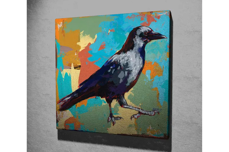 Canvas-taulu 45x45 cm - Värikäs varis kävelee eteenpäin - Sininen / Oranssi / Harmaa - Sisustustuotteet - Taulu & taide - Canvas-taulu