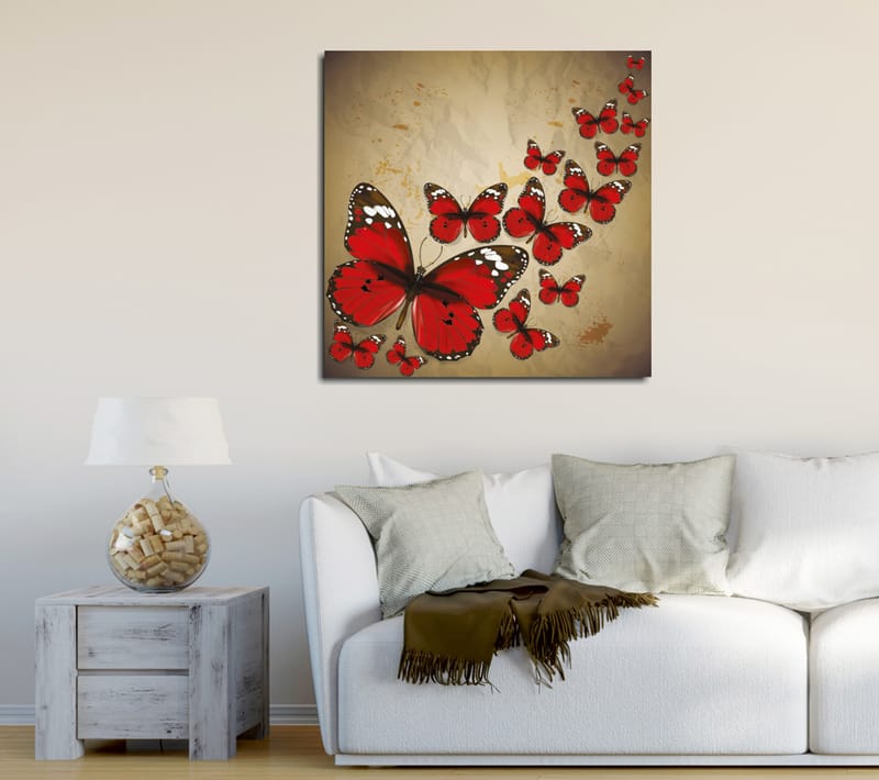 Canvas-taulu 45x45 cm - Värikäs perhoskokoelma punaisena - Punainen / Musta / Beige - Sisustustuotteet - Taulu & taide - Canvas-taulu
