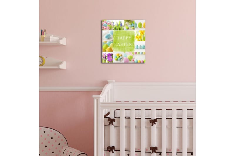Canvas-taulu 45x45 cm - Värikäs pääsiäiskoriste munilla ja kukilla - Vihreä / Vaaleansininen / Keltainen - Sisustustuotteet - Taulu & taide - Canvas-taulu