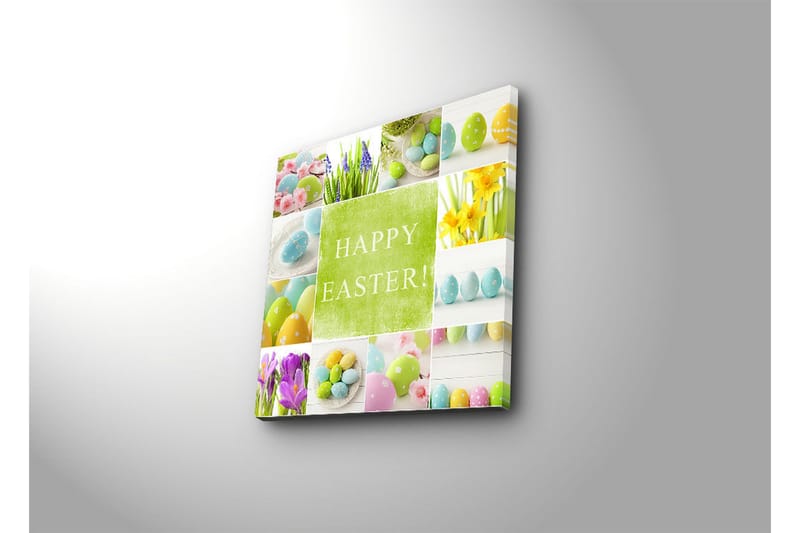 Canvas-taulu 45x45 cm - Värikäs pääsiäiskoriste munilla ja kukilla - Vihreä / Vaaleansininen / Keltainen - Sisustustuotteet - Taulu & taide - Canvas-taulu
