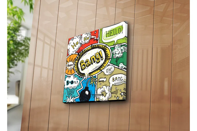 Canvas-taulu 45x45 cm - Värikäs poptaide puhekuplilla ja räjähdyksillä - Punainen / Vihreä / Sininen - Sisustustuotteet - Taulu & taide - Canvas-taulu