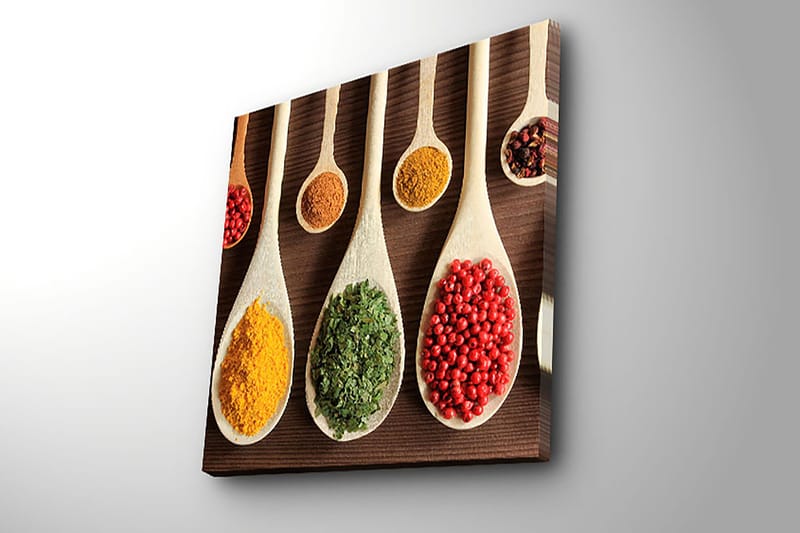 Canvas-taulu 45x45 cm - Värikkäät mausteet puulusikoissa - Keltainen / Vihreä / Punainen - Sisustustuotteet - Taulu & taide - Canvas-taulu