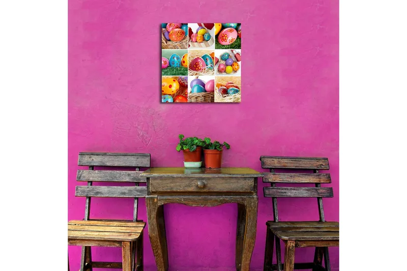 Canvas-taulu 45x45 cm - Värikkäät pääsiäismunat eri kuvioissa ja väreissä - Vaaleanpunainen / Sininen / Keltainen - Sisustustuotteet - Taulu & taide - Canvas-taulu