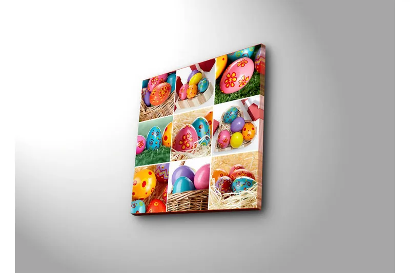 Canvas-taulu 45x45 cm - Värikkäät pääsiäismunat eri kuvioissa ja väreissä - Vaaleanpunainen / Sininen / Keltainen - Sisustustuotteet - Taulu & taide - Canvas-taulu