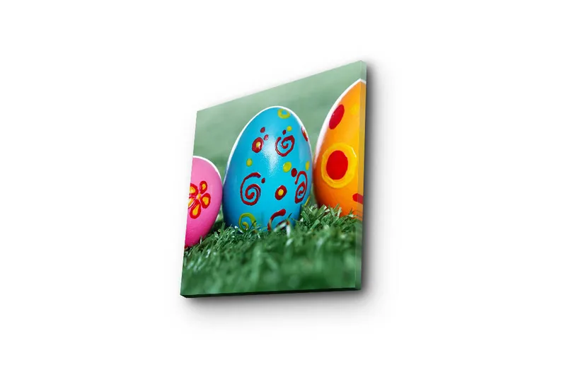 Canvas-taulu 45x45 cm - Värikkäät pääsiäismunat vihreällä nurmikolla - Sininen / Vaaleanpunainen / Keltainen - Sisustustuotteet - Taulu & taide - Canvas-taulu