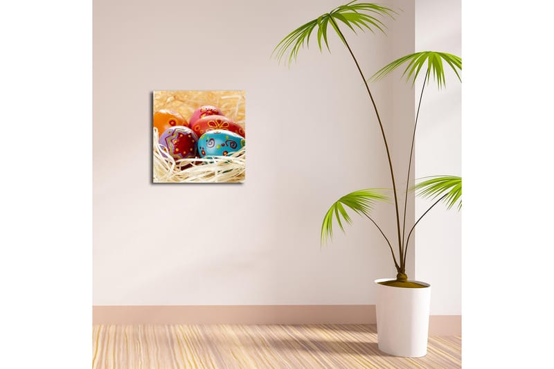 Canvas-taulu 45x45 cm - Värikkäät pääsiäismunat oljessa - Punainen / Sininen / Oranssi - Sisustustuotteet - Taulu & taide - Canvas-taulu