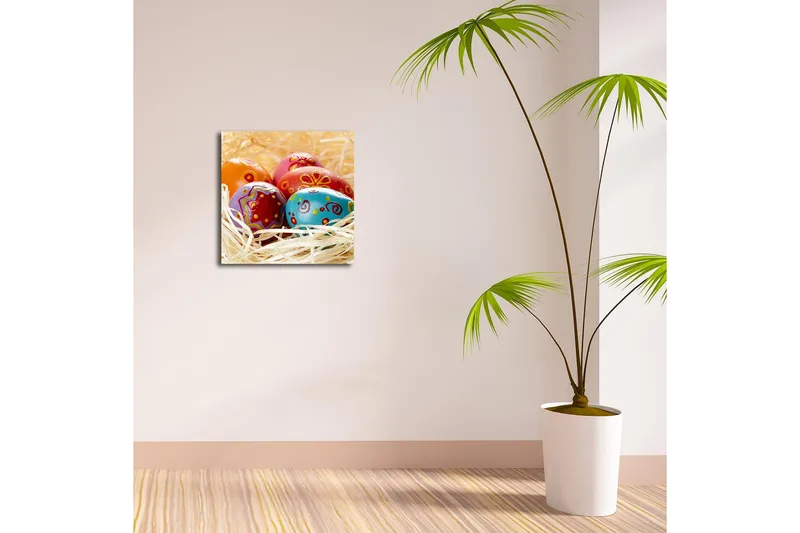 Canvas-taulu 45x45 cm - Värikkäät pääsiäismunat oljessa - Punainen / Sininen / Oranssi - Sisustustuotteet - Taulu & taide - Canvas-taulu