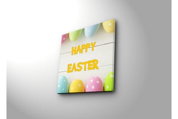 Canvas-taulu 45x45 cm - Värikkäät pääsiäismunat tekstillä HAPPY EASTER - Keltainen / Vaaleanpunainen / Vihreä - Sisustustuotteet - Taulu & taide - Canvas-taulu