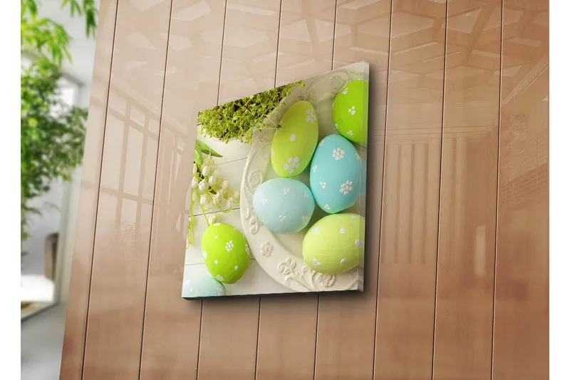 Canvas-taulu 45x45 cm - Värikkäät pääsiäismunat pastelliväreissä, Vihreä / Sininen / Valkoinen