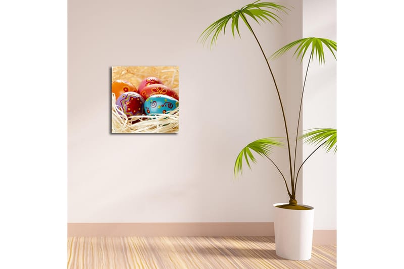 Canvas-taulu 45x45 cm - Värikkäät pääsiäismunat oljessa - Punainen / Sininen / Oranssi - Sisustustuotteet - Taulu & taide - Canvas-taulu