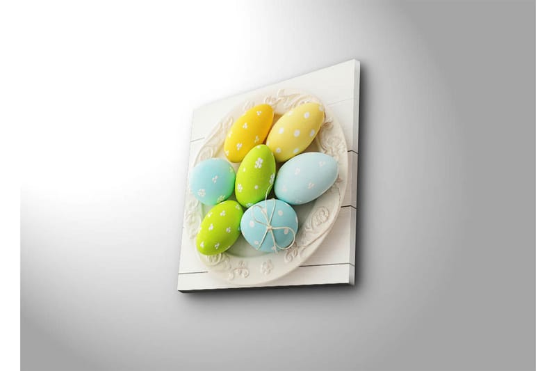 Canvas-taulu 45x45 cm - Värikkäät pääsiäismunat valkoisella lautasella - Keltainen / Vihreä / Sininen - Sisustustuotteet - Taulu & taide - Canvas-taulu
