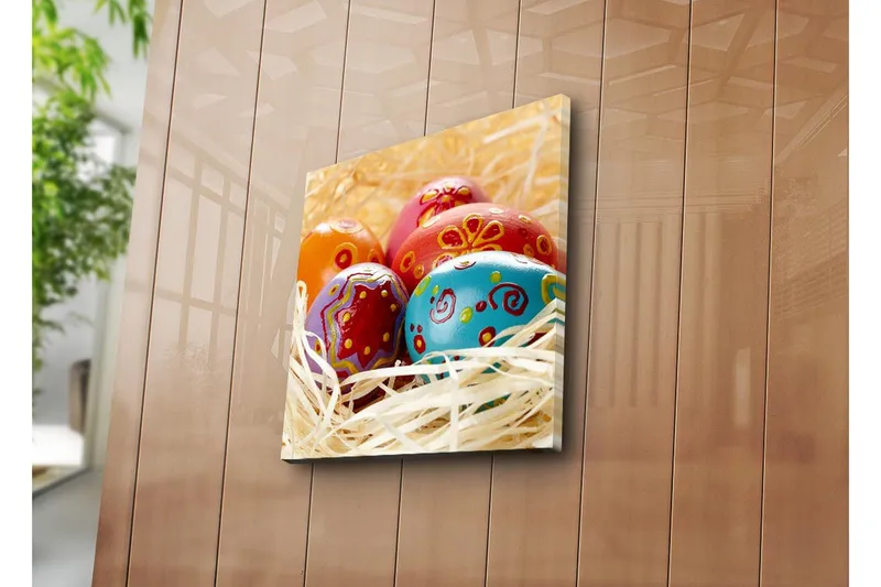 Canvas-taulu 45x45 cm - Värikkäät pääsiäismunat oljessa - Punainen / Sininen / Oranssi - Sisustustuotteet - Taulu & taide - Canvas-taulu