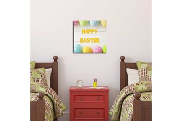 Canvas-taulu 45x45 cm - Värikkäät pääsiäismunat tekstillä HAPPY EASTER - Keltainen / Vaaleanpunainen / Vihreä - Sisustustuotteet - Taulu & taide - Canvas-taulu