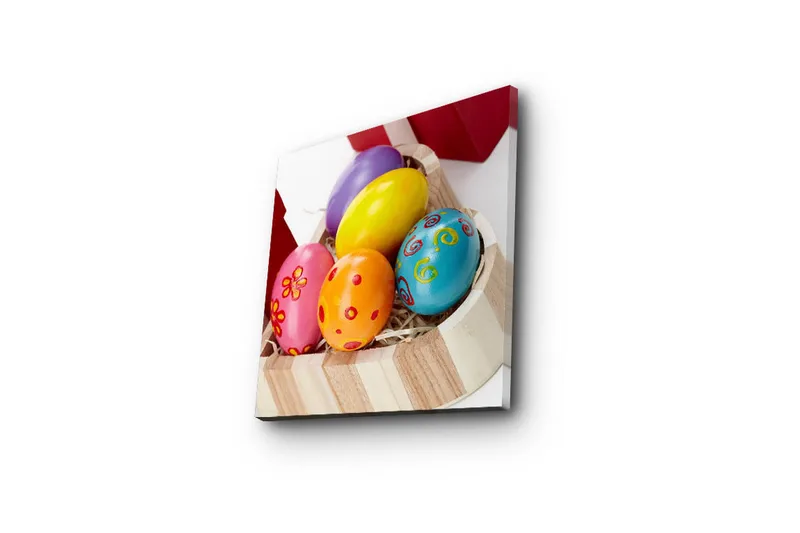 Canvas-taulu 45x45 cm - Värikkäät pääsiäismunat korissa - Keltainen / Vaaleanpunainen / Sininen - Sisustustuotteet - Taulu & taide - Canvas-taulu