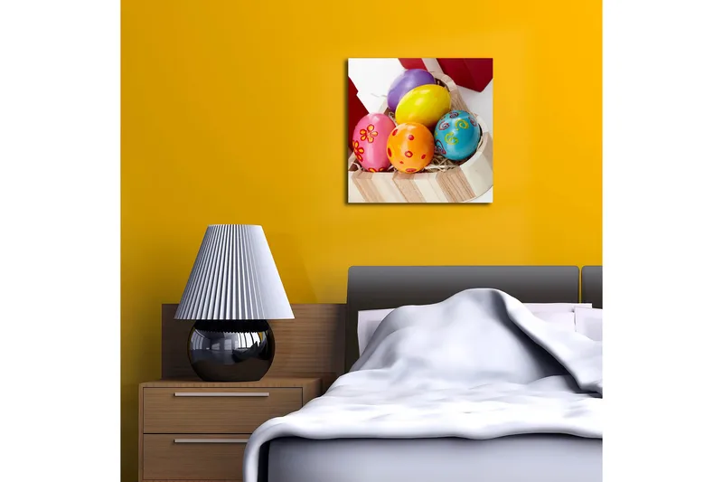 Canvas-taulu 45x45 cm - Värikkäät pääsiäismunat korissa - Keltainen / Vaaleanpunainen / Sininen - Sisustustuotteet - Taulu & taide - Canvas-taulu