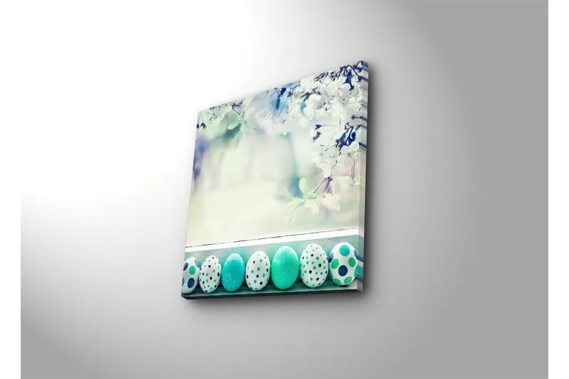 Canvas-taulu 45x45 cm - Värikkäät pääsiäismunat keväisessä ympäristössä - Turkoosi / Valkoinen / Vihreä - Sisustustuotteet - Taulu & taide - Canvas-taulu