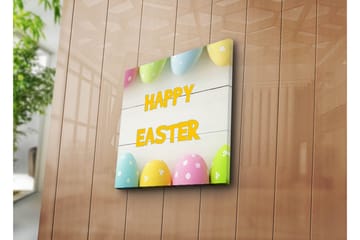 Canvas-taulu 45x45 cm - Värikkäät pääsiäismunat tekstillä HAPPY EASTER - Keltainen / Vaaleanpunainen / Vihreä - Sisustustuotteet - Taulu & taide - Canvas-taulu
