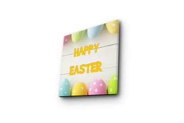 Canvas-taulu 45x45 cm - Värikkäät pääsiäismunat tekstillä HAPPY EASTER - Keltainen / Vaaleanpunainen / Vihreä - Sisustustuotteet - Taulu & taide - Canvas-taulu