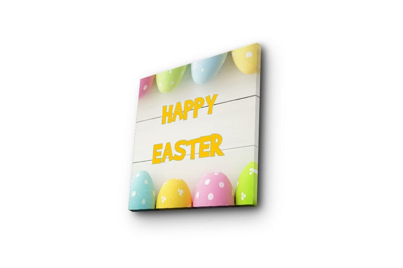Canvas-taulu 45x45 cm - Värikkäät pääsiäismunat tekstillä HAPPY EASTER - Keltainen / Vaaleanpunainen / Vihreä - Sisustustuotteet - Taulu & taide - Canvas-taulu