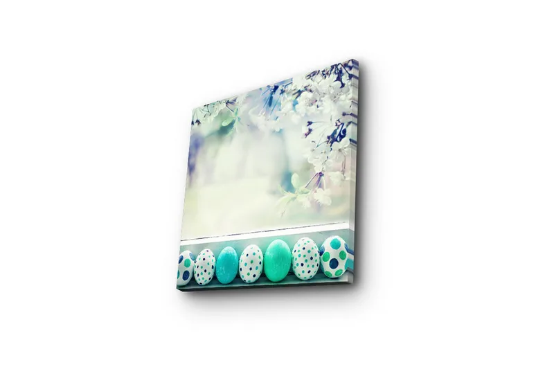 Canvas-taulu 45x45 cm - Värikkäät pääsiäismunat keväisessä ympäristössä - Turkoosi / Valkoinen / Vihreä - Sisustustuotteet - Taulu & taide - Canvas-taulu