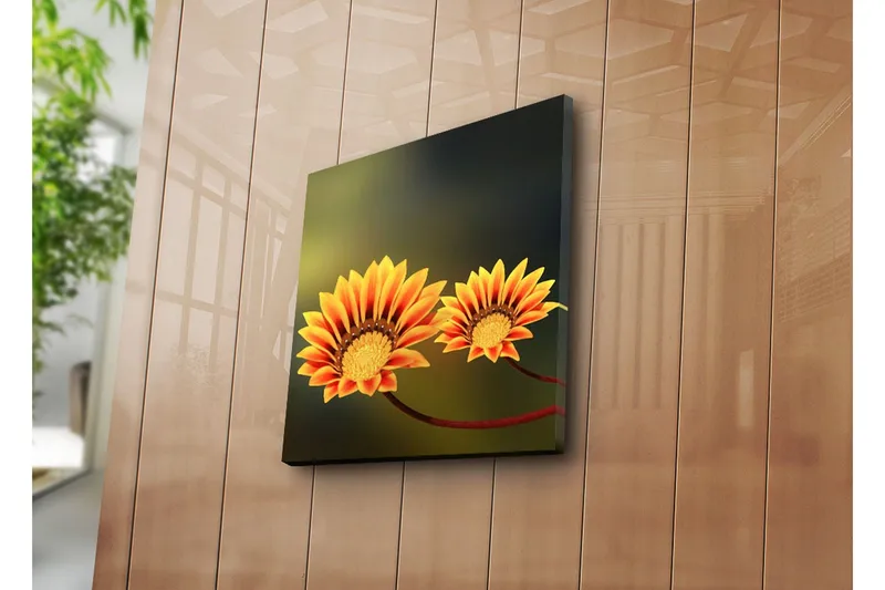 Canvas-taulu 45x45 cm - Värikkäitä kukkia aurinkoisen keltaisilla ja oransseilla terälehdillä - Keltainen / Oranssi / Ruskea - Sisustustuotteet - Taulu & taide - Canvas-taulu