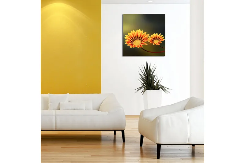 Canvas-taulu 45x45 cm - Värikkäitä kukkia aurinkoisen keltaisilla ja oransseilla terälehdillä - Keltainen / Oranssi / Ruskea - Sisustustuotteet - Taulu & taide - Canvas-taulu