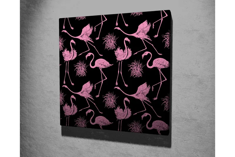 Canvas-taulu 45x45 cm - Vaaleanpunaisia flamingoja leikkisässä sommitelmassa - Vaaleanpunainen / Musta - Sisustustuotteet - Taulu & taide - Canvas-taulu