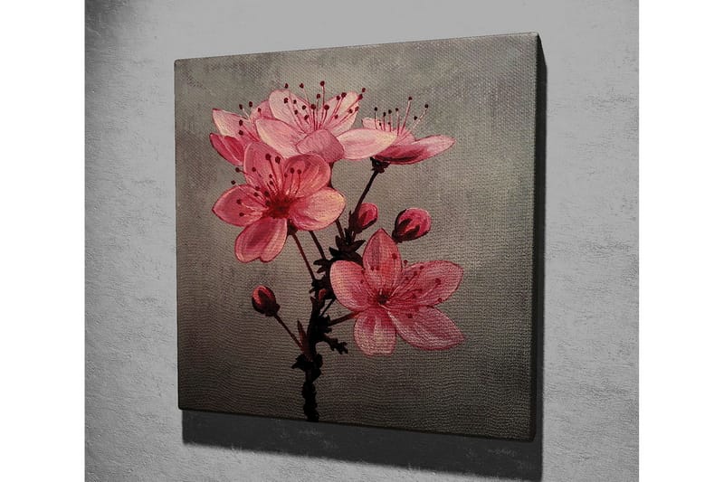 Canvas-taulu 45x45 cm - Vaaleanpunaisia kukkia nupuilla harmaalla pohjalla - Vaaleanpunainen / Harmaa - Sisustustuotteet - Taulu & taide - Canvas-taulu