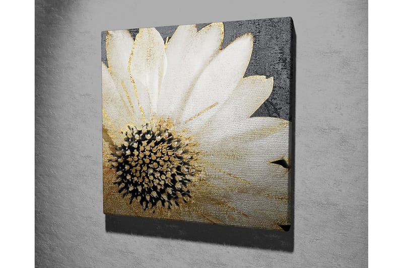 Canvas-taulu 45x45 cm - Valkoinen kukka mustalla keskellä ja kultaisilla yksityiskohdilla - Valkoinen / Musta / Kulta - Sisustustuotteet - Taulu & taide - Canvas-taulu