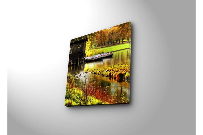 Canvas-taulu 45x45 cm - Veneitä rauhallisella järvellä syksyn väreissä - Vihreä / Oranssi / Ruskea - Sisustustuotteet - Taulu & taide - Canvas-taulu