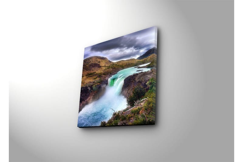 Canvas-taulu 45x45 cm - Vesiputous rehevien vuorten ja laaksojen ympäröimänä - Turkoosi / Vihreä / Tummanharmaa - Sisustustuotteet - Taulu & taide - Canvas-taulu