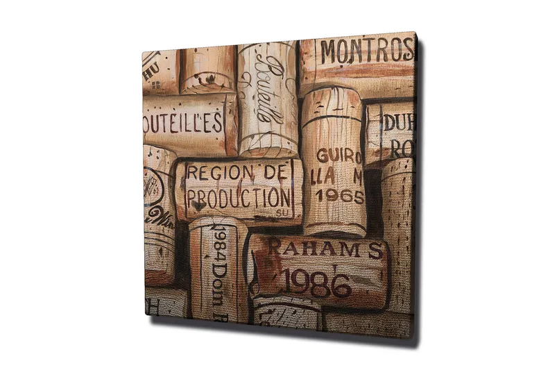 Canvas-taulu 45x45 cm - Viinipullojen korkit erilaisissa asetelmissa, Vaaleanruskea / Tummanruskea / Beige